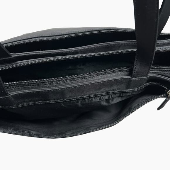 Vintage Guess Shoulder Bag Black Nylon Tote Double Handle Silver Tone Logo Y2K - Picture 5 of 11